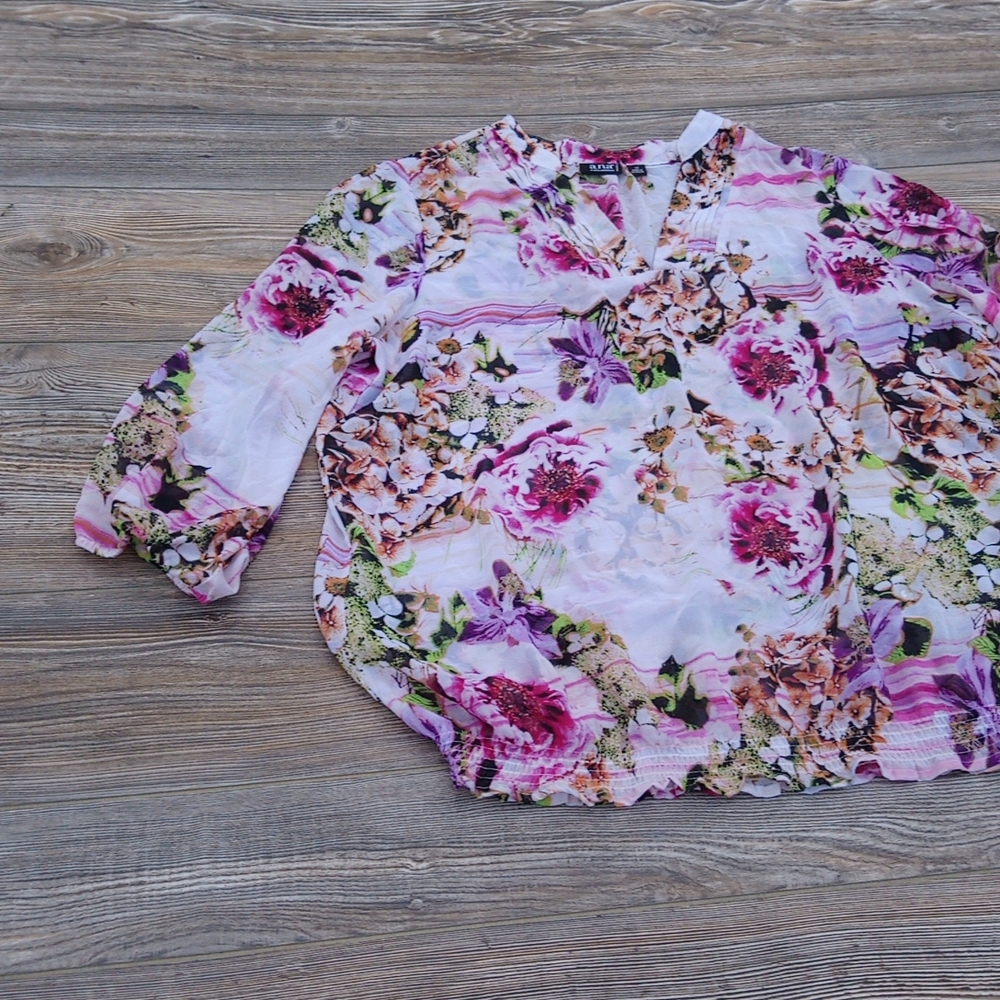 Flower Print Pattern Sheer Lightweight Blouse Top - image 2